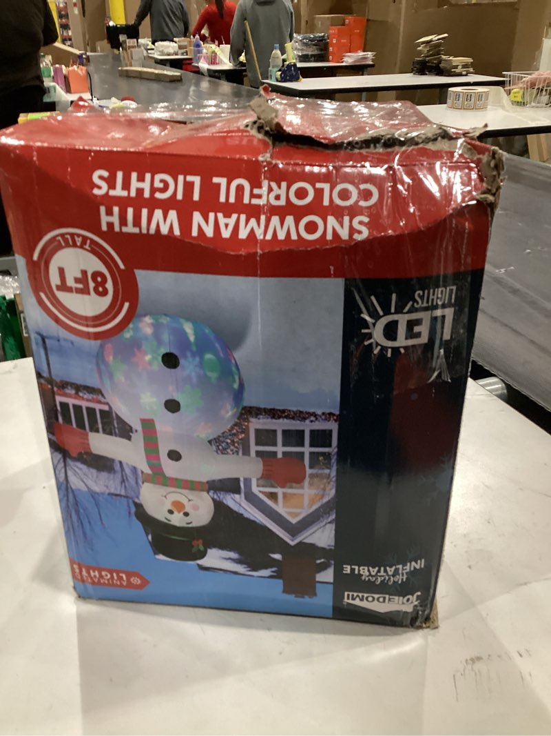 Condition photo showing New/Like New for JOIEDOMI 8 FT Tall Christmas Inflatable Snowman Outdoor Decorations, Christmas Blow Up Snowman Yard Decorations with Colorful Projector LED Lights for Xmas Party Yard Outdoor Indoor Garden Lawn Décor