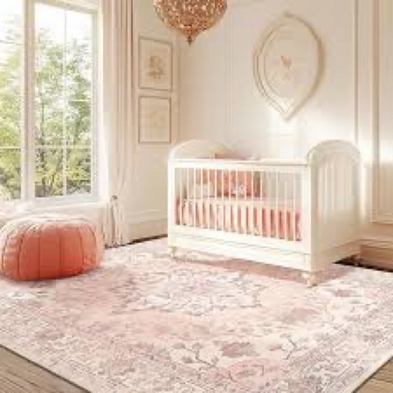 (SIMILAR) RELEANY Area Rugs 6'x9' Washable Non-Slip, Floral Vintage Distress Print Pattern Medallion Carpet fo