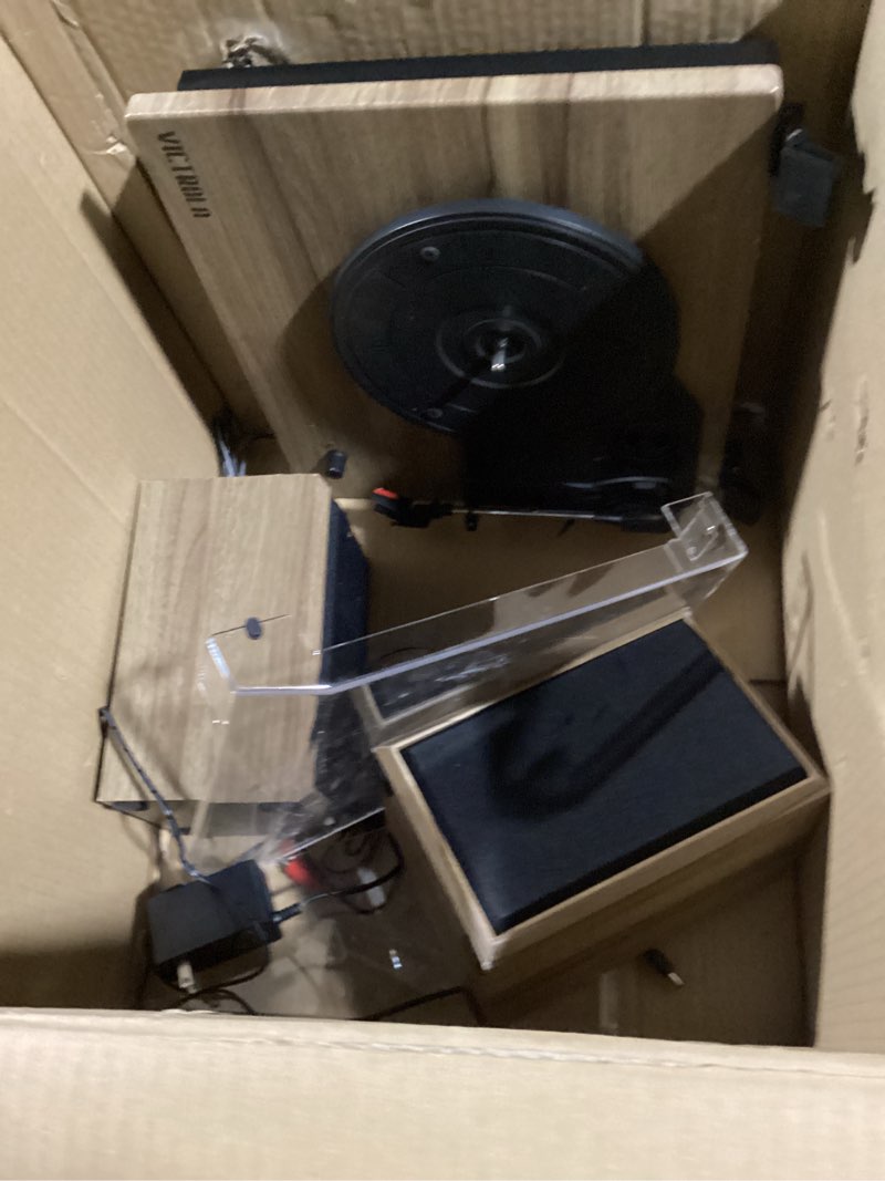 Victrola Montauk Vinyl Record Player, 3-Speed Belt Driven Turntable with Stereo Bluetooth Speaker Pair, RCA Output and 3.5mm Headphone Jack, Removable Dust Cover, Farmhouse Walnut Finish