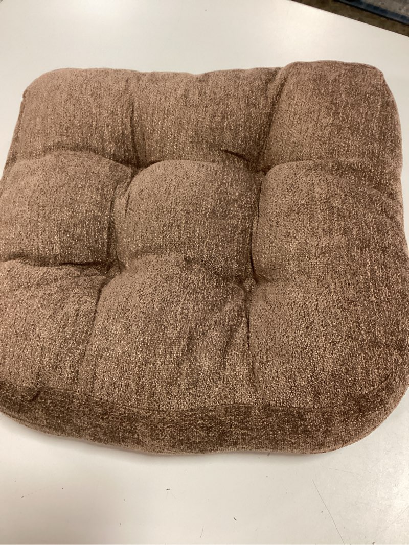 Condition photo showing As Is for downluxe Indoor Chair Cushions for Dining Chairs, Tufted Overstuffed Textured Foam Kitchen Chair Pads with Ties and Non-Slip Backing, 15.5" x 15.5" x 4", Brown, 4 Pack Brown 4 Count (Pack of 1)