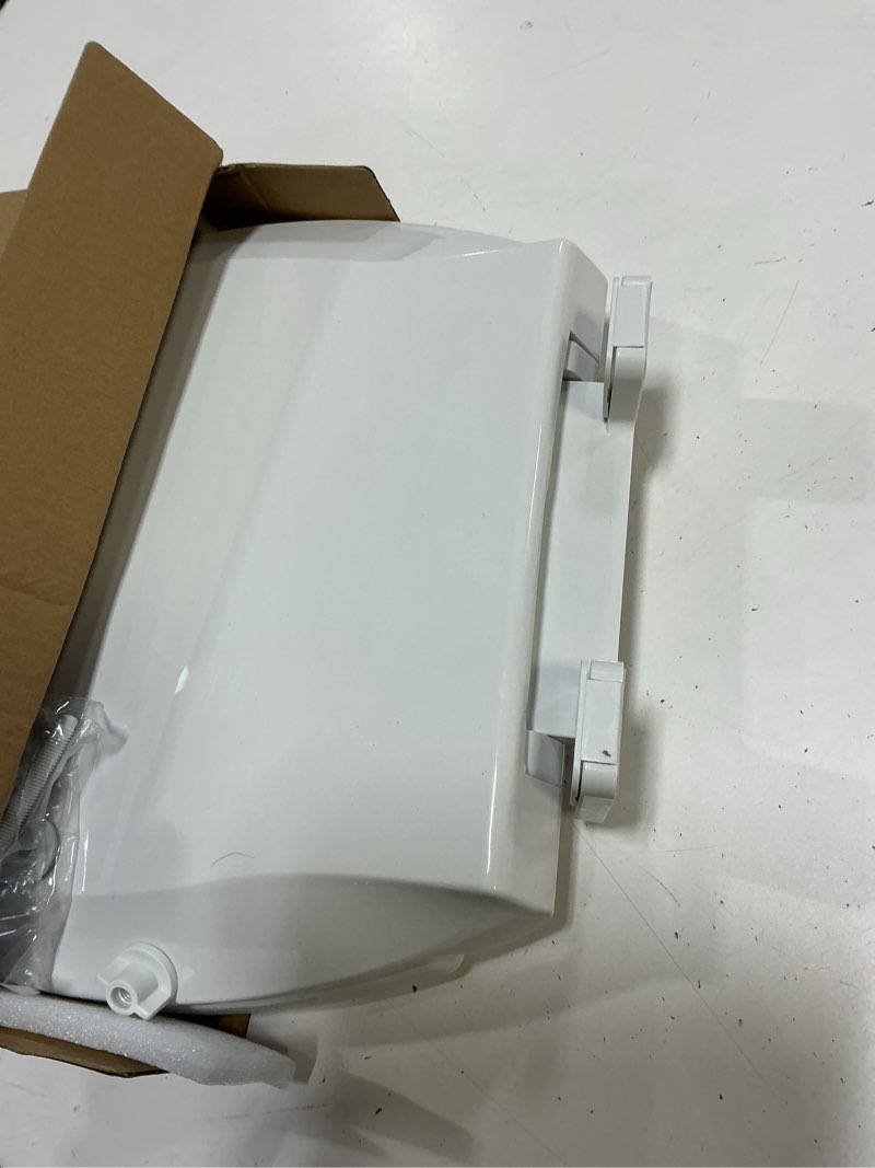 Condition photo showing As Is for potty training seat built-in toilet seat, elongated toilet seat 16.5inch with baby seat 2 in 1 soft close quiet no slapping, magnetic absorption, easy installation for bottom fixing toilet