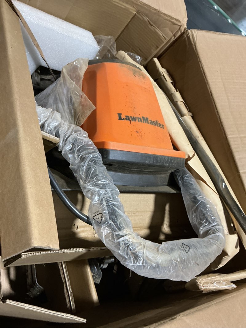 Condition photo showing As Is for lawnmaster te1318w1 corded electric tiller 13.5-amp 18-inch orange