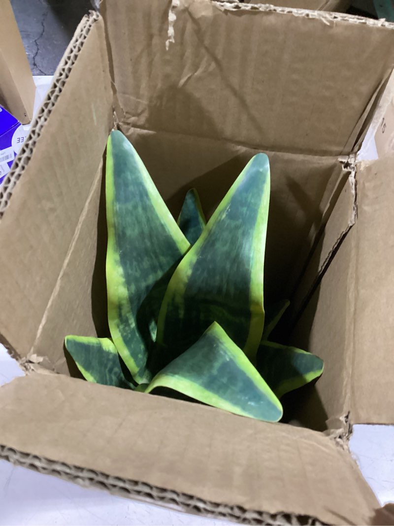 Condition photo showing Good Condition for oairse artificial potted plant, fake snake plant in gold pot 17.3 inch faux sansevieria trifasciata artificial plants indoor with pot for home office living room indoor outdoor decor