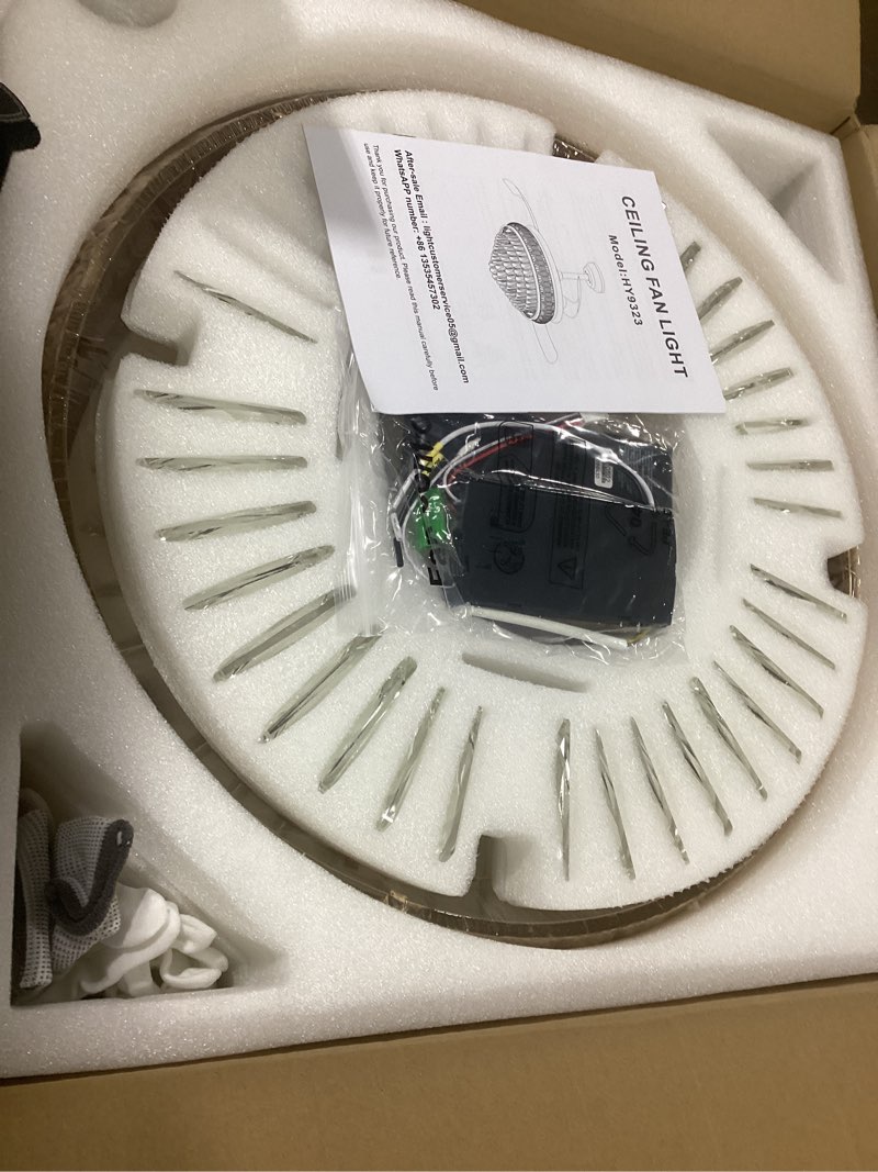 Condition photo showing Good Condition for 42" Fandelier Ceiling Fan with Light, Crystal Retractable Ceiling Fan with Lights and Remote, Chandelier Fans for Bedroom Living Room, Reversible DC Motor, LED Dimmable, 6 Speeds -Gold