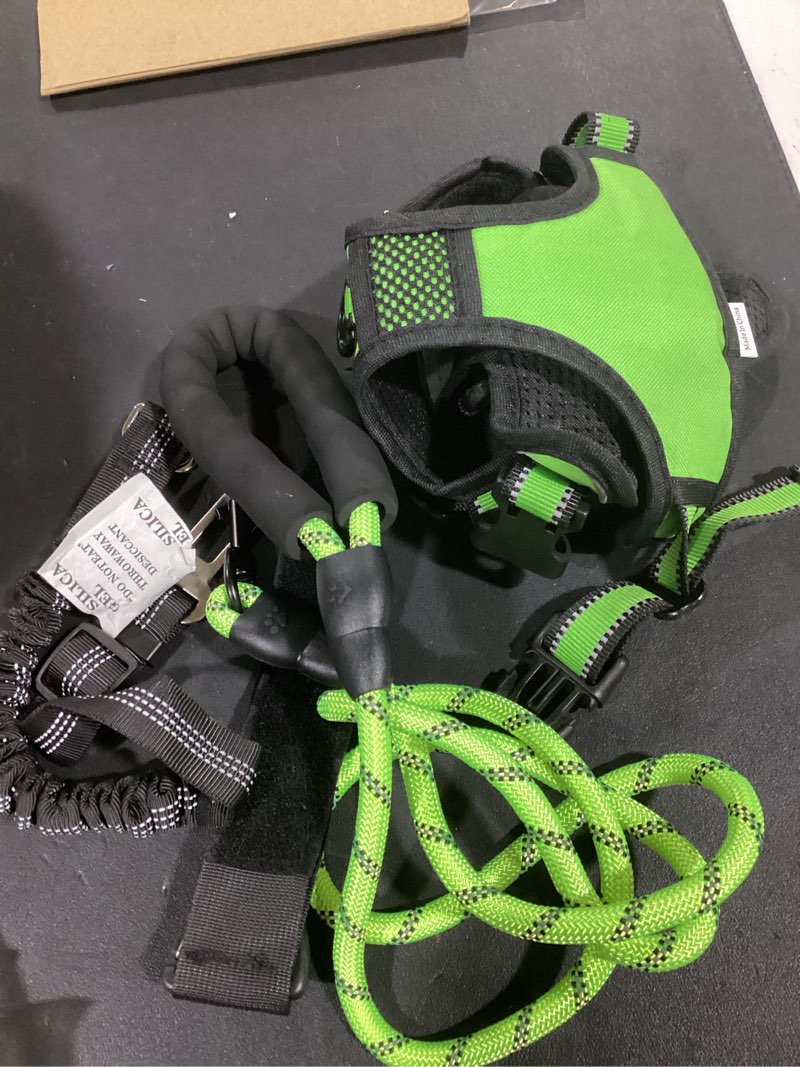 Condition photo showing Good Condition for ivy&lane no pull dog harness for medium dogs, dog vest harness with leash, safety belt and storage strap, fully adjustable harness, 360° reflective strip, soft handle (green,m) medium green
