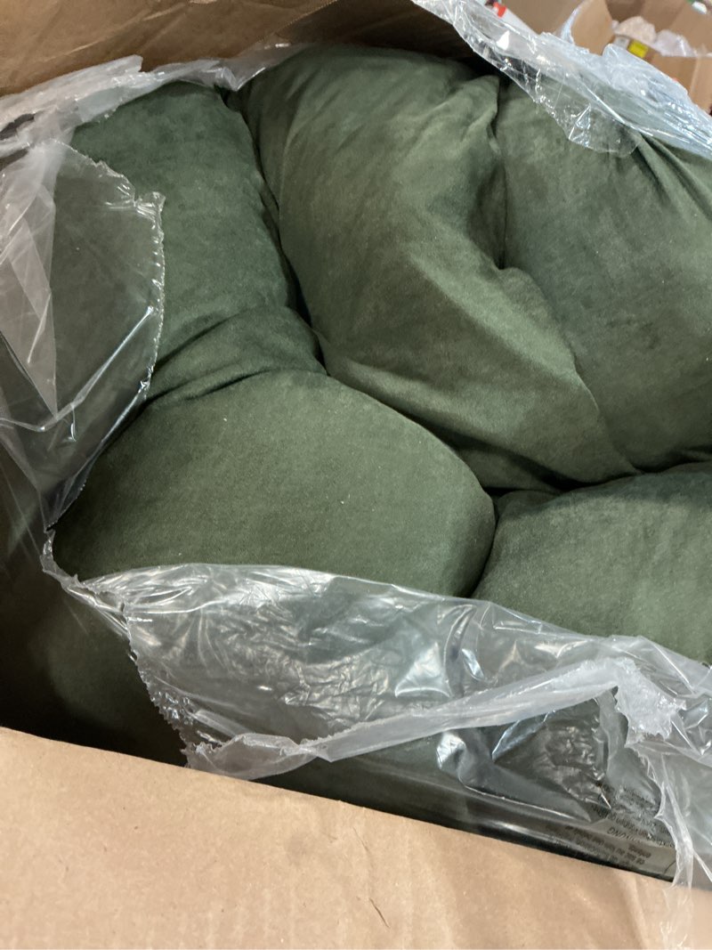 Condition photo showing As Is for blazing needles solid microsuede papasan chair cushion, 52" x 6" x 52", hunter green 52 in x 6 in x 52 in hunter green