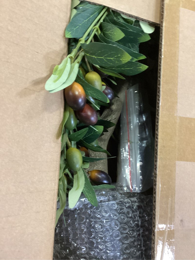 Condition photo showing New/Like New for olive trees artificial indoor, 5ft tall faux olive tree with moss and planter, artificial plants indoor with realistic silk leaves and lifelike fruits, fake tree for home office living room decor