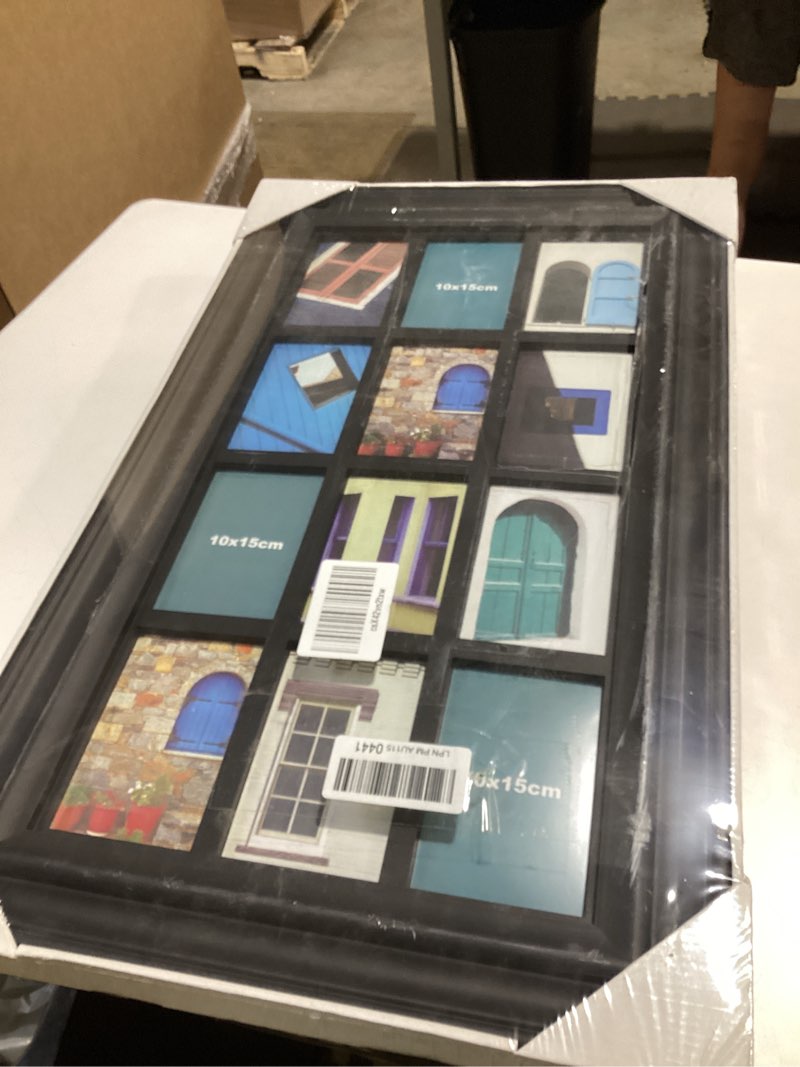 Condition photo showing Good Condition for hello laura - photo frame picture frame 12 opening 29" x 17" wall hanging photo frame 6" x 4" photo sockets x 12 black | gallery style