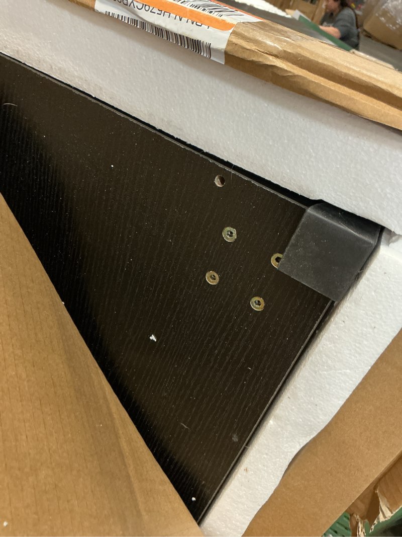 Condition photo showing As Is for Coffee Table with Storage, 2-Tier Modern Rectangle Table with Sliding Door, Solid Wood Legs, Large Living Room Center Table, Farmhouse Style, for Home Office, Easy Assembly, Stable Wooden Cocktail Tab