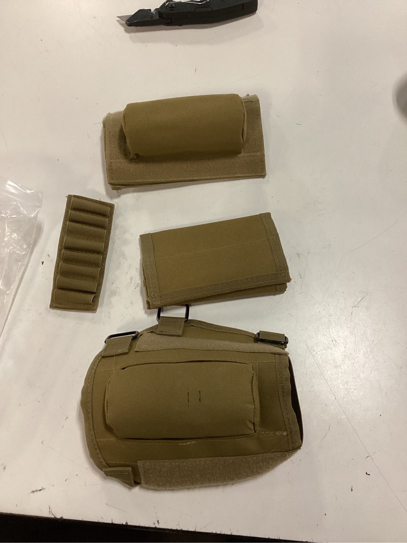 Condition photo showing Good Condition for airsson tactical rifle cheek rest holder with 2 molle pouch for 8 grid shells and 2 different heights cheek pad .22 .223 cal .308 30-06 .300 .303 & 7.62mm tan