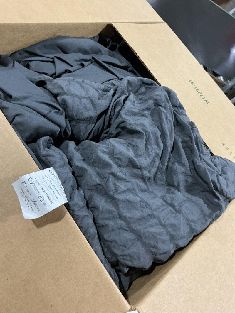 Condition photo showing As Is for hymokege 3 piece  comforter set seersucker, all season luxury bed in a bag for bedroom, bedding set with comforters, sheets, pillowcases & shams, - dark grey