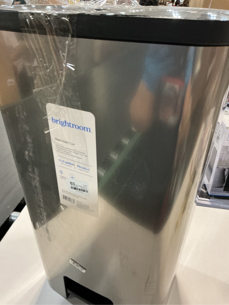 Condition photo showing Good Condition for brightroom,  kitchen trash can, 12.15 gallon plastic step garbage bin with lid, silver