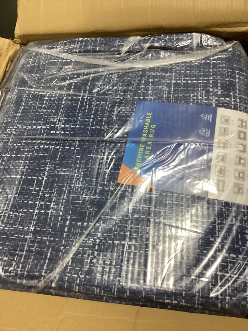 Condition photo showing Good Condition for rugsreal washable rug 10x13 for living room modern abstract area rug non-slip large contemporary bedroom rug stain resistant aesthetic accent floor carpet foldable solid rug for home office, blue blue 10' x 13' (rectangular)