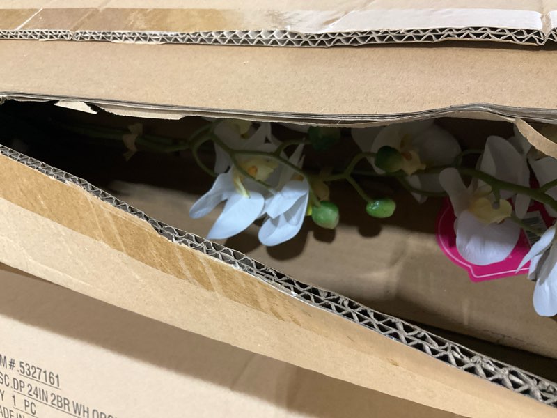 Condition photo showing New/Like New for dolly parton white artificial orchid in pink ceramic pot, 9.8x5.5x24 inch