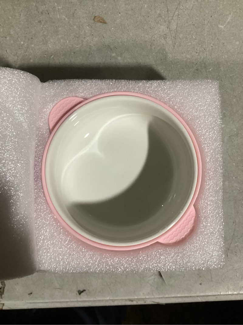 Condition photo showing Good Condition for Domensi 2 Sets Kids Porcelain Bowls with Removable Silicone Sleeve 2-in-1 Porcelain Toddler Bowls Microwave Dishwasher Safe Cereal Snack Soup Dishes for Baby Children Feeding Supplies (Pink Purple) Pink Purple 2
