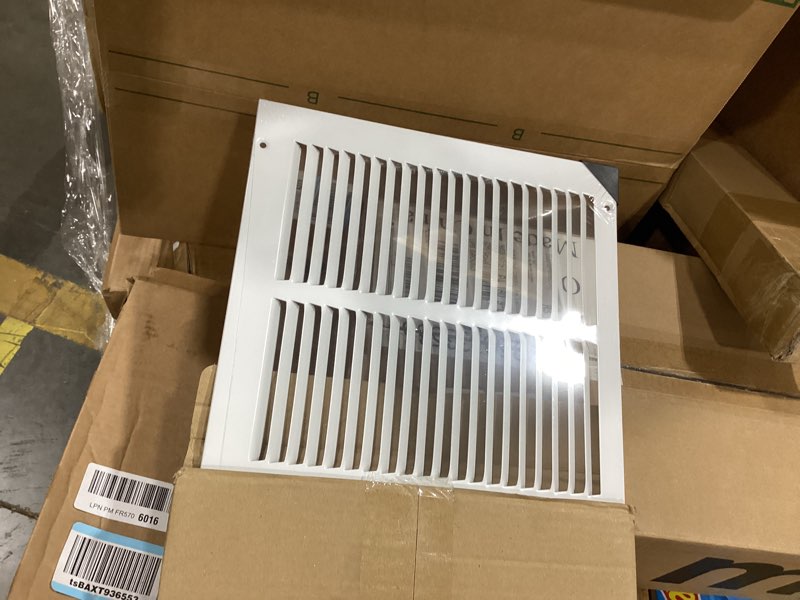 Condition photo showing Good Condition for hvac premium 30'' x 10'' [duct opening] flat stamped steel return air grille - sidewall and ceiling - hvac vent duct cover - white [outer dimensions: 31.75''w x 11.75''h] 1 count (pack of 1)