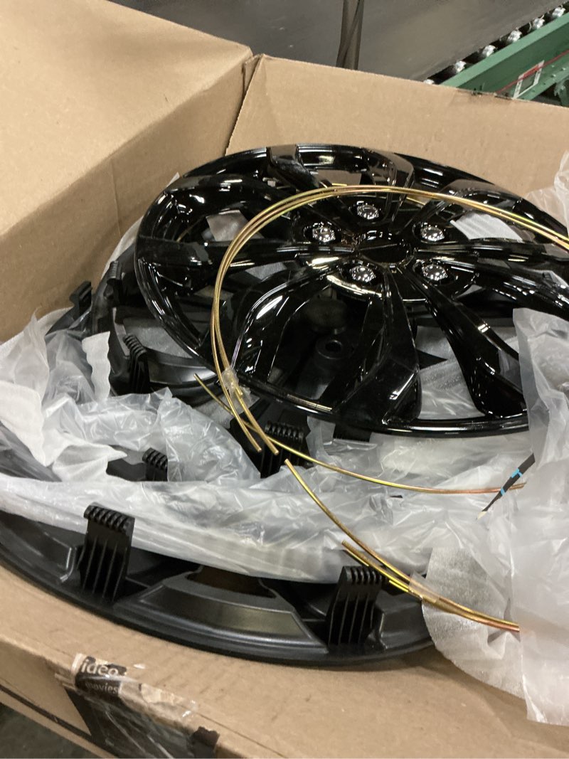 Condition photo showing Good Condition for 16 inch gloss black universal wheel covers hubcaps for steel wheels, set of 4, adjustable snap-on design for most sedans, suvs, trucks & vans, tool-free install