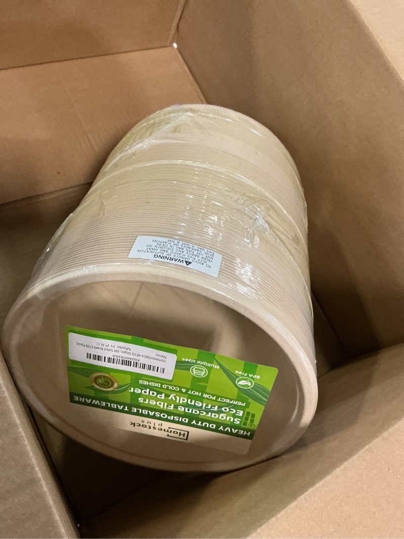 Condition photo showing New/Like New for homestockplus 48 oz natural disposable paper bowls [100 pack] - heavy duty, eco-friendly compostable salad bowls for organic food, farm to table, salad, bpa-free, microwave safe (unbleached) 100/pack 48 oz