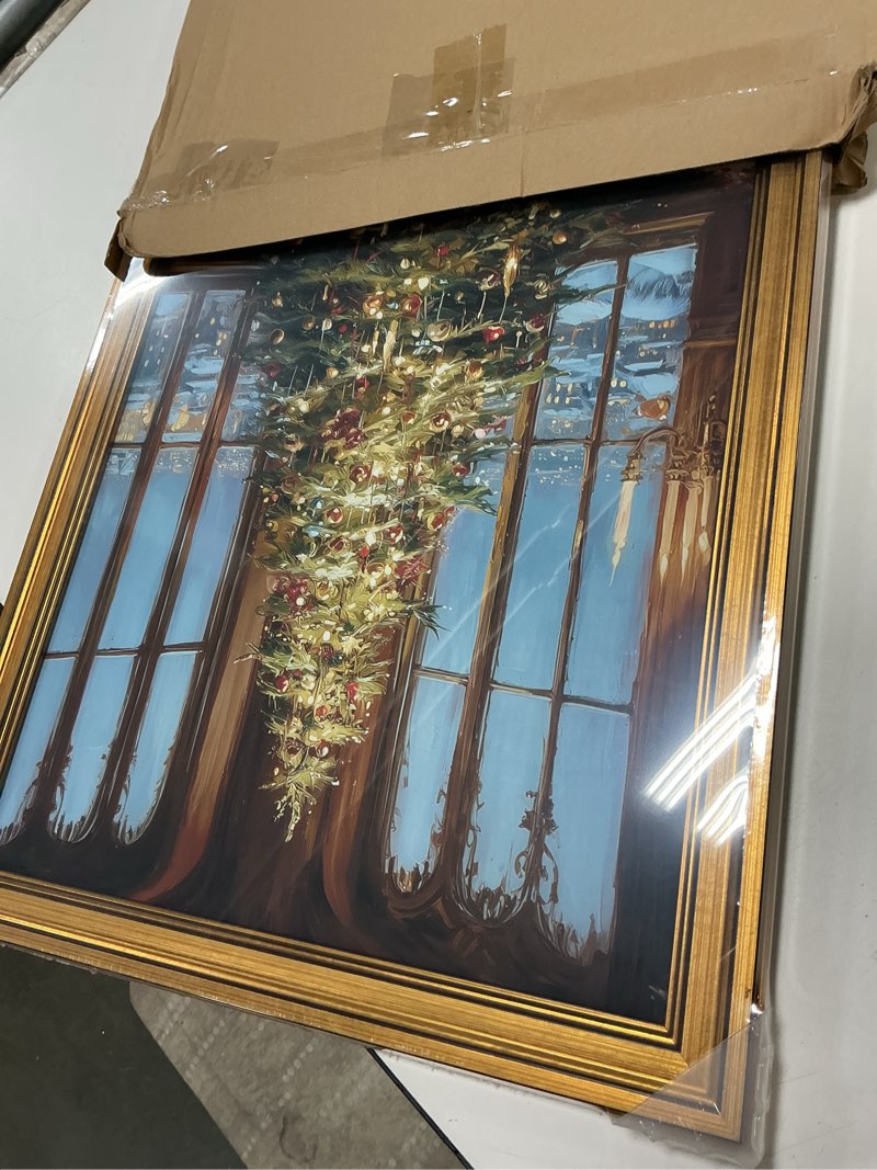 InSimSea Gold Framed Wall Art, Vintage Canvas Prints Decor, Christmas Pine Tree Paintings Large Wall