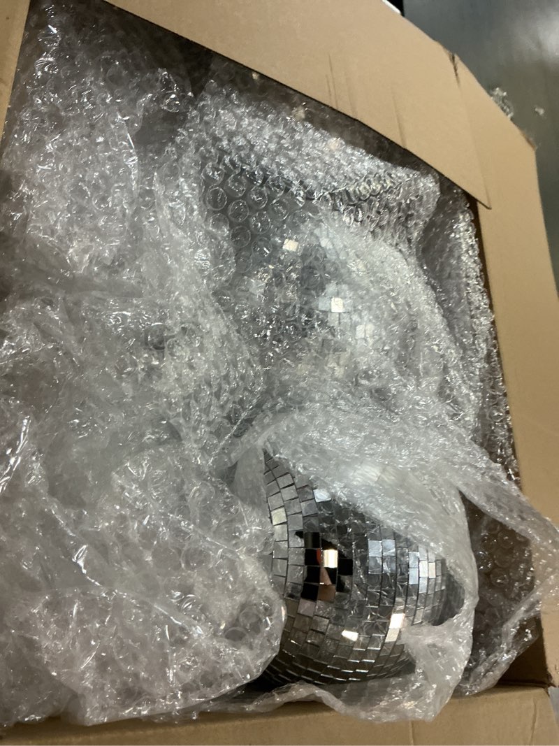 Condition photo showing New/Like New for haull 8 pcs large disco ball set silver mirror disco reflective ball with hanging ring party ornament decoration for stage club ballroom dance hall wedding prom props(8'', 6'')
