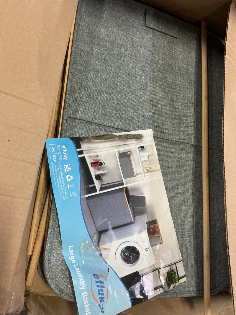 Condition photo showing Good Condition for efluky Laundry Hamper with Lid, Double Laundry Hamper with 2 Removable Bags, 2 Section Laundry Basket with Bamboo Handles for Bathroom, Bedroom & Laundry Room, 140L (36.9 Gallon) Blue Grey Blue Grey 140L Dual