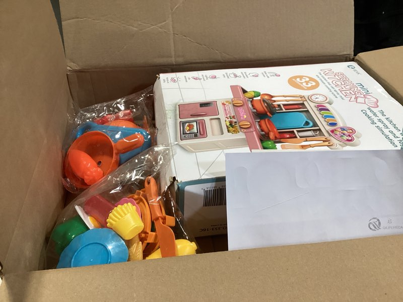 Condition photo showing Good Condition for cooking kitchen set toy - 33pcs mini kitchen playset for kids with water spray, light & sound effects - toddler pretend play appliances, sink & miniature food, educational gift for girls & boys