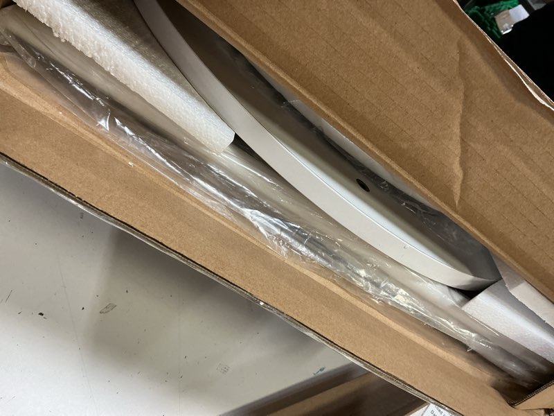 Condition photo showing New/Like New for VASAGLE LILEA Collection - Small Round Side End Table, Modern Nightstand with Fabric Basket, Matte White and Camel Brown ULET223W10 Matte White + Camel Brown 1 pack without light Round