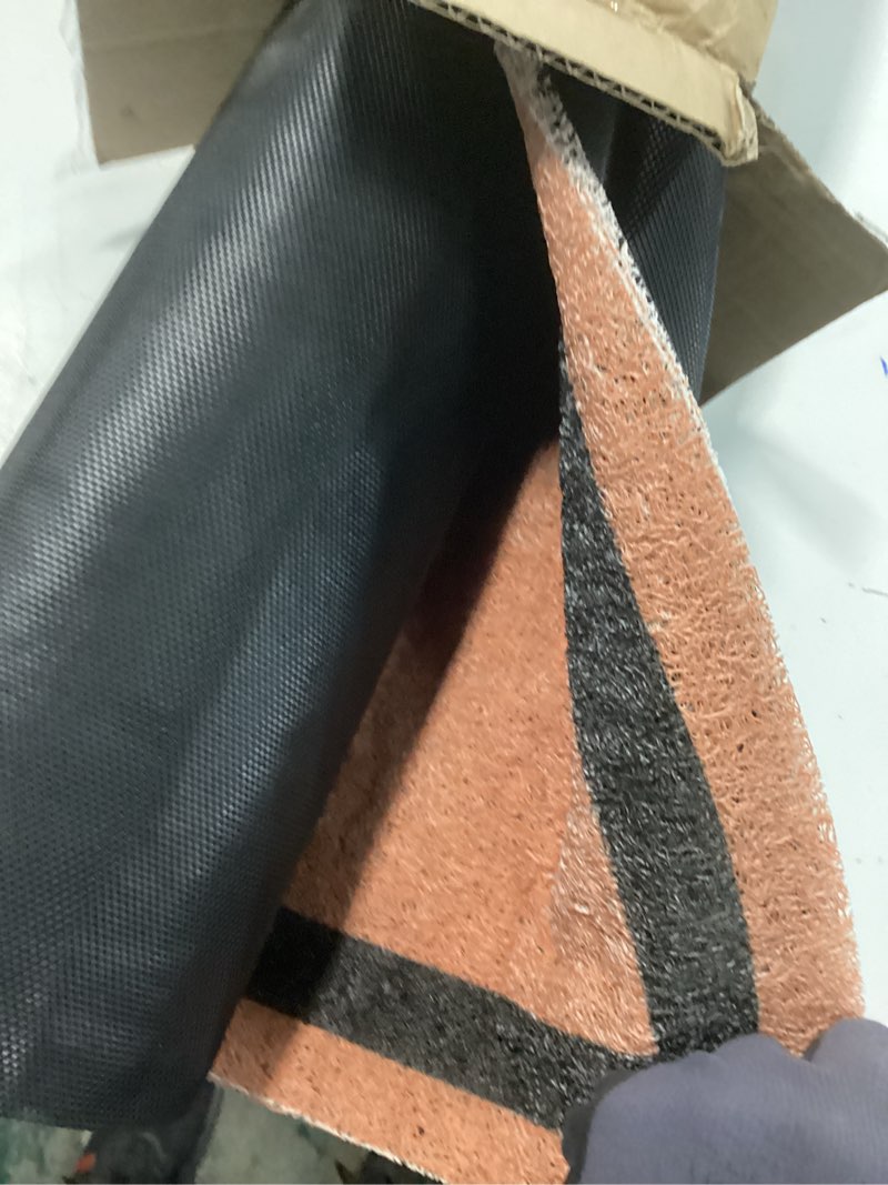 Condition photo showing As Is for welcome long doormat for double door entrance, 24x59 inch heavy duty front porch rug with non slip pvc backing, extra large decorative doormat, oversized welcome mat for indoor outdoor entryway