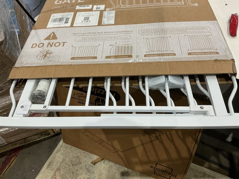 Condition photo showing Good Condition for mom's choice-grownsy baby gate for stairs, 29.5"-48.4" pressure mounted baby gate for top of stair&doorway with v-shaped rods, anti-trip pedal, extra wide stairs dog gate easy install w/red reminder white 29"-48"*30"