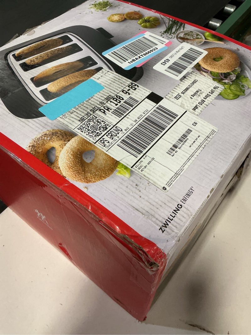 Condition photo showing Good Condition for ZWILLING Enfinigy 4 Slice Toaster with Extra Wide 1.5" Slots for Bagels, 7 Toast Settings, Even Toasting, Reheat, Cancel, Defrost, Black