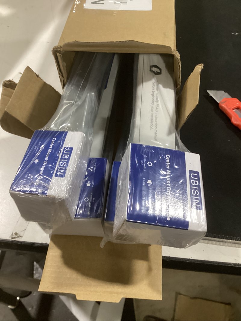Condition photo showing New/Like New for 4 pcs 20 inch center mount drawer slides, heavy duty bottom mount drawer slides for cabinet and dresser, 3/4 extension glide tracks 20 inch 4