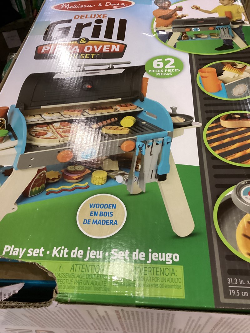 Condition photo showing Good Condition for Melissa & Doug Deluxe Wooden Barbecue Grill, Smoker & Pizza Oven, Toy Food & Kids Play Kitchen Accessories, Preschool Learning Toys for Girls & Boys 3+ - FSC Certified