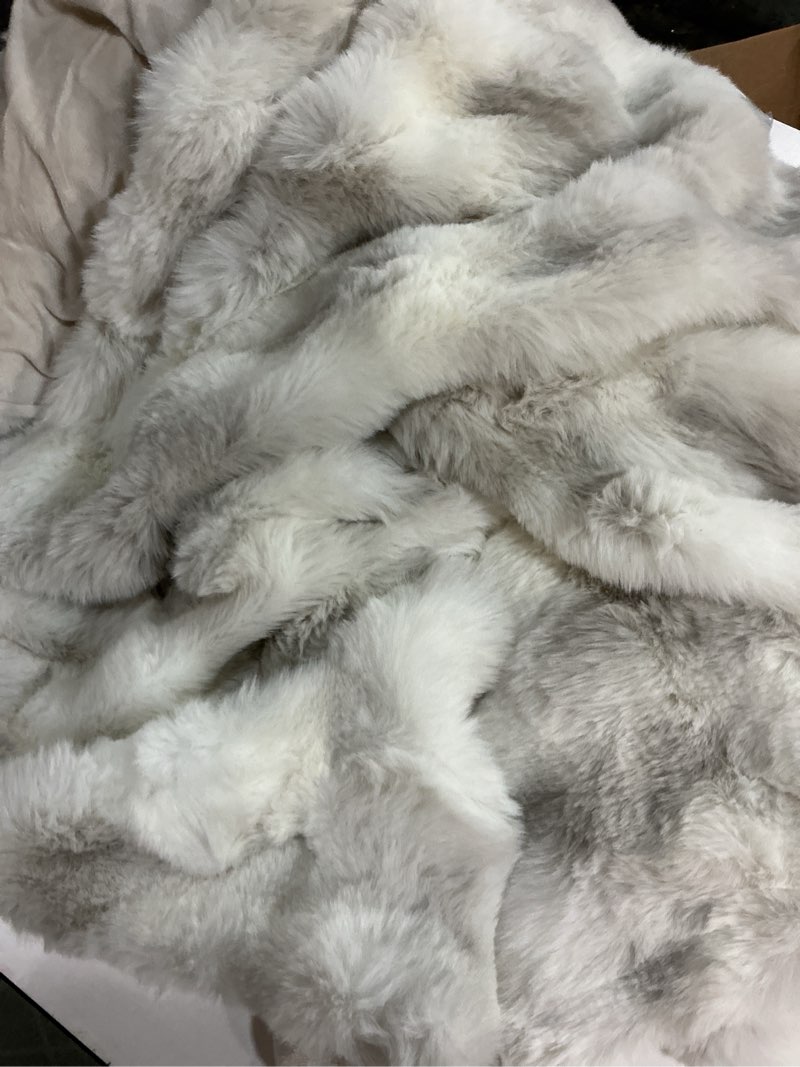 Condition photo showing Good Condition for evergrace ultra soft luxury fluffy faux rabbit fur throw blanket, thick warm bubble throw for bed, cozy plush reversible blankets for couch, chair, sofa, light grey, 60x80 inches marble grey 60"x80"