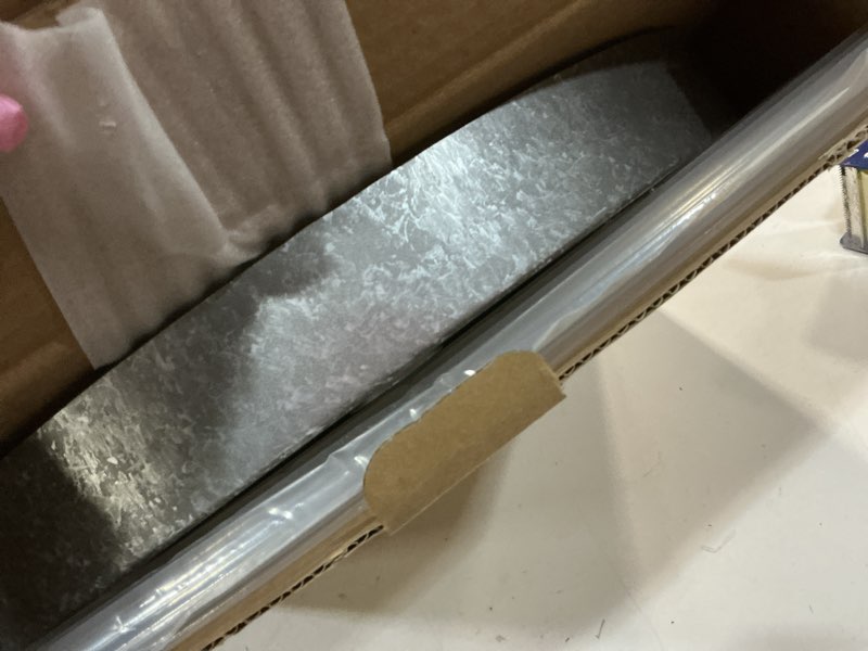 Condition photo showing Good Condition for Presentime & Co 21" Farmhouse Series Wall Clock, Shiplap Style, Raised 3D Arabic Numeral, Galvanized Finish. Wall Décor for Living Room, Dining Room, and Entryway. Galvanized Finish 21 inch