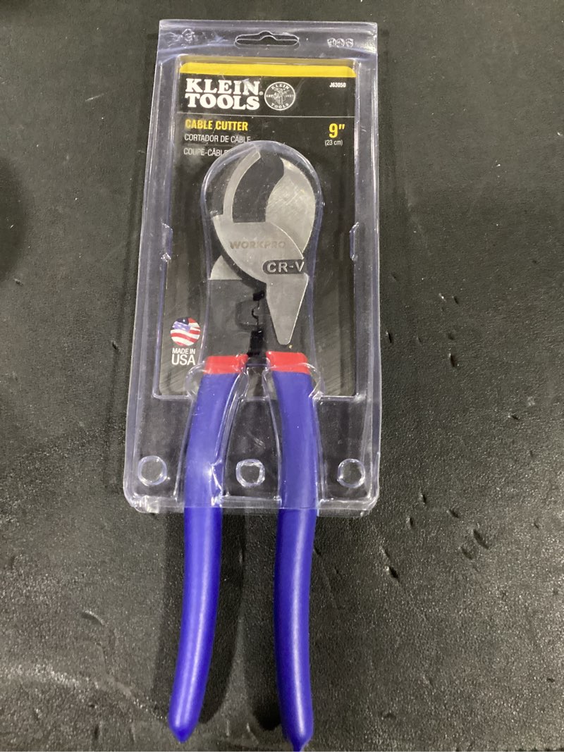 Condition photo showing New/Like New for klein tools j63050 journeyman cable cutter, made in usa, cuts aluminum, copper and communications cable with shear-type jaws