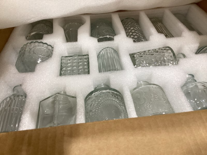 Condition photo showing New/Like New for aheroi 32 pcs bud vase set, clear vases for centerpieces, cute glass bud vases small vases for flowers, mini vase flower vase set for wedding decorations, room office table decor clear-32pcs 32 pcs