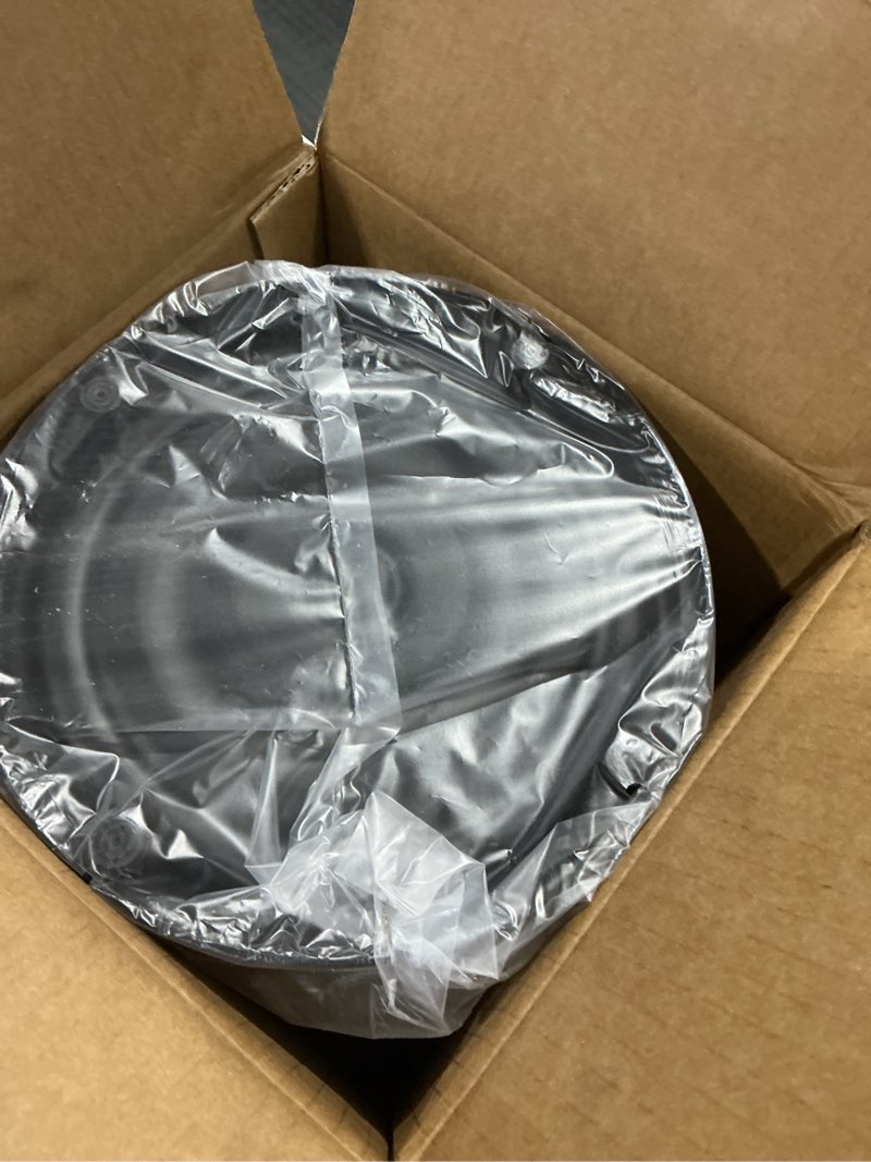 Condition photo showing New/Like New for Mbillion Small Trash Can with Swing Lid 2.4 Gallons/9 Liter, Mini Trash Can with lid, Stainless Steel Cylindrical Garbage Can for Home and Office Bathroom Bedroom, for Ground and Desktop White White 9L 9 Liter