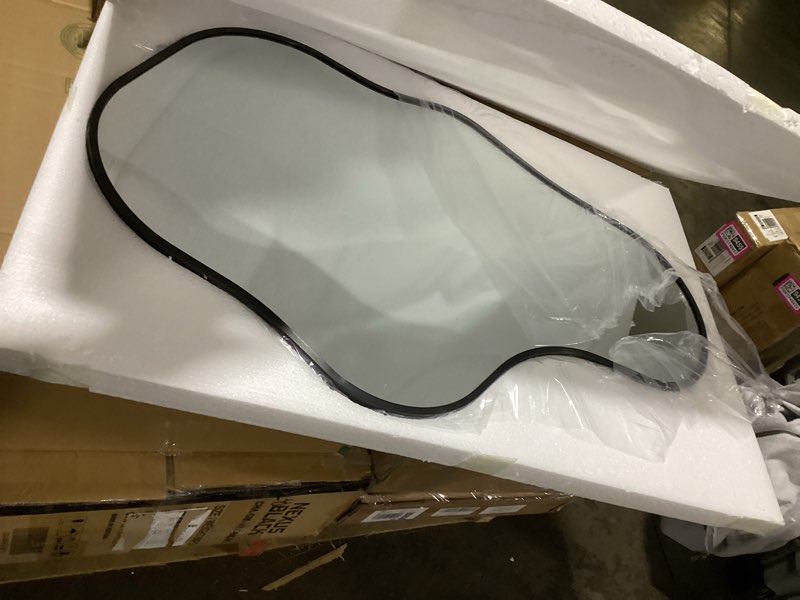 Condition photo showing Good Condition for dorlicecass irregular wall mirror - wall mirrors decorative 24"x 40" asymmetrical abstract mirror aviation aluminum alloy frame unique for bathroom, bedroom, living room, cloakroom, entryway black black 24"l x 40"w