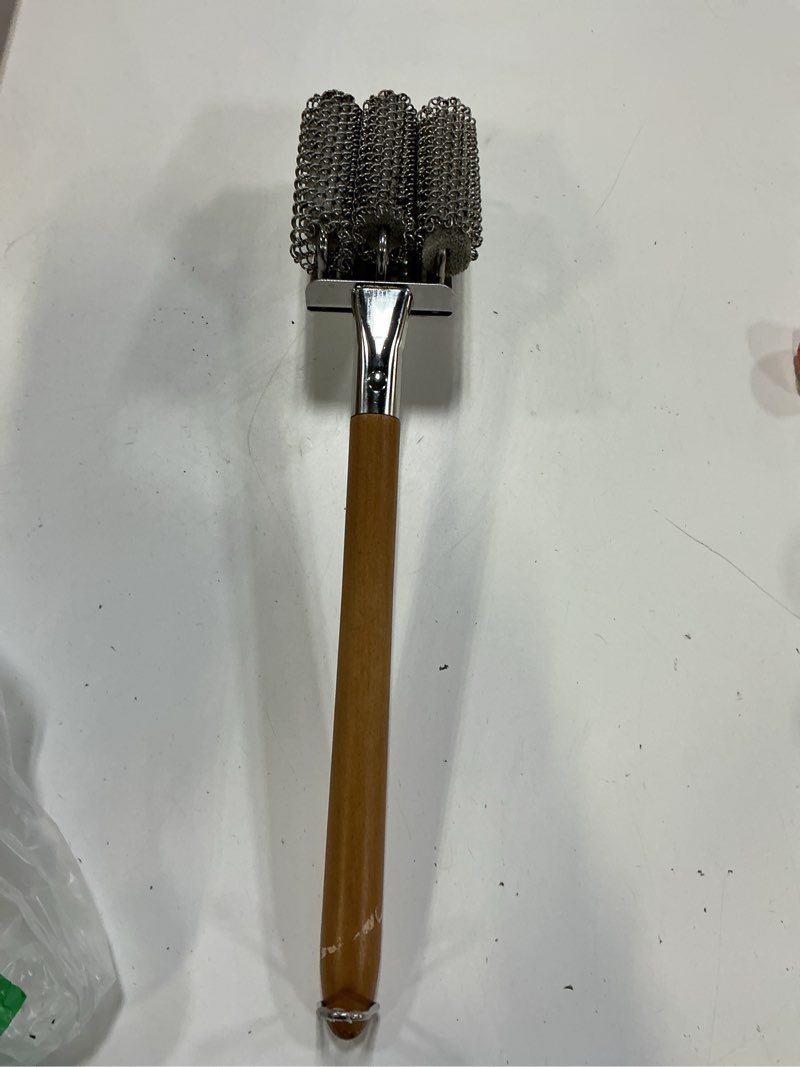 Condition photo showing As Is for house again grill brush bristle free, stainless steel food-grade brush head with scraper, safe bbq outdoor grill cleaning brush barbecue steam grill cleaner non wire for grill grate/long wood handle