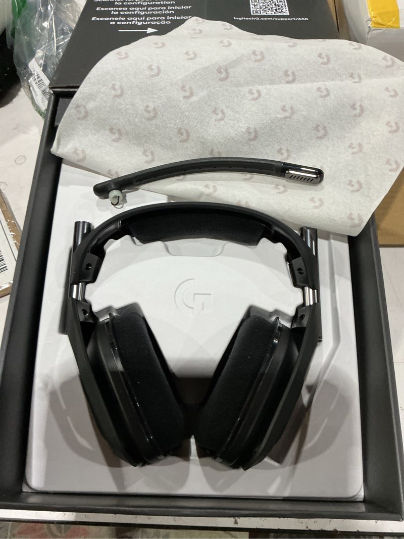 Condition photo showing As Is for logitech g astro a50 multi-platform wireless gaming headset + base station for ps5/xbox/pc: playsync audio switcher, <16bit/48khz (console), <24bit/48khz (pc), 24hr battery, 2.4ghz & bt - black black playsync audio