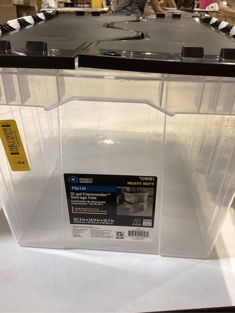 project source medium 12-gallon (48-quart) clear base, black lid tote with hinged lid