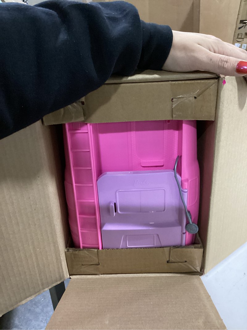 Condition photo showing As Is for Barbie Dream Camper New for 2025 Playset with Roof Tent, Swing Chair, Fishing Pond, BBQ Grill with Color-Change Feature & 60+ Accessories Including Dough