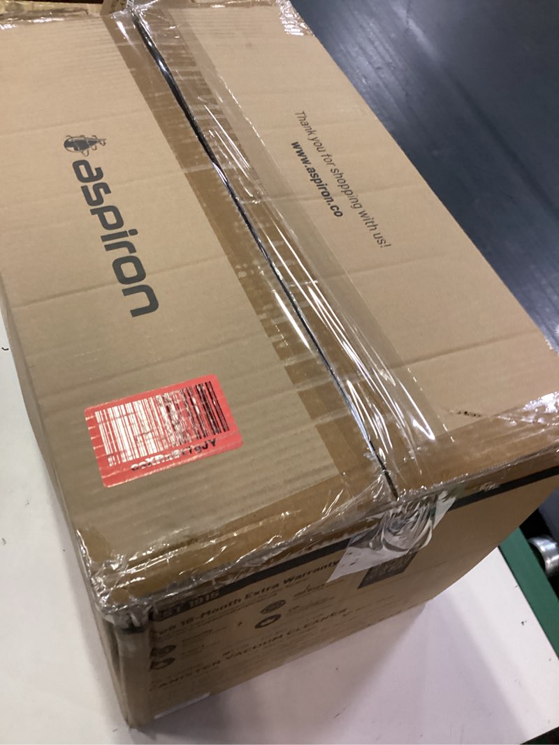 Condition photo showing New/Like New for aspiron canister vacuum, upgraded 1600w bagless canister vacuum cleaner, auto cord rewind, h13 hepa filter, 4qt large capacity, 5 tools for hard floors, carpet, pet, upholstery, tiles, azure
