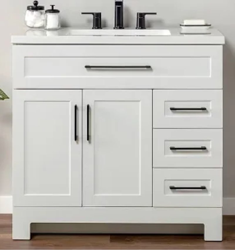 style selections cauley 36-in true white single sink bathroom vanity with top