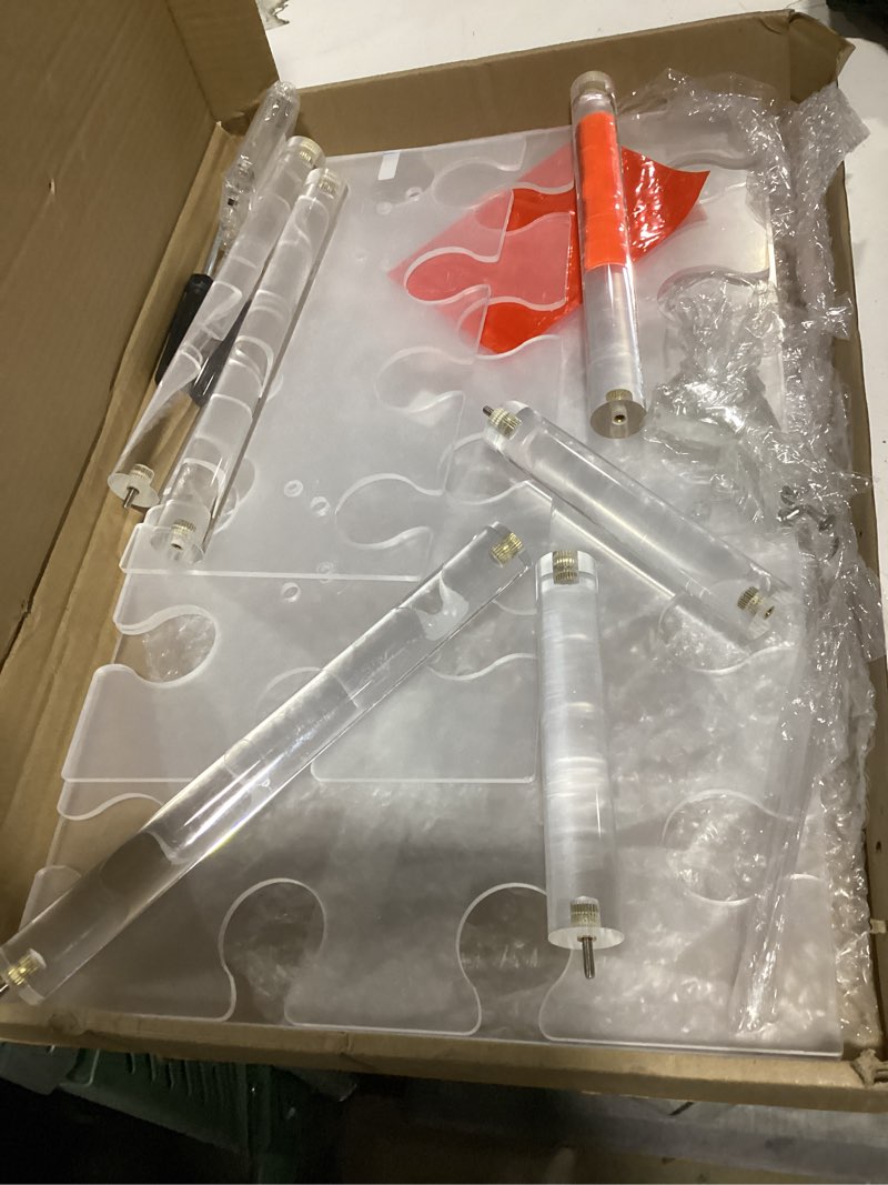 Condition photo showing As Is for Champagne Display Holder Stand for Party With 32 Slots, Cocktail Tree Stand for Drinks 3 Tier Clear Acrylic Wine Glass Stemware Display Rack, Champagne Flute Wall Holder with Led Light for Party Square