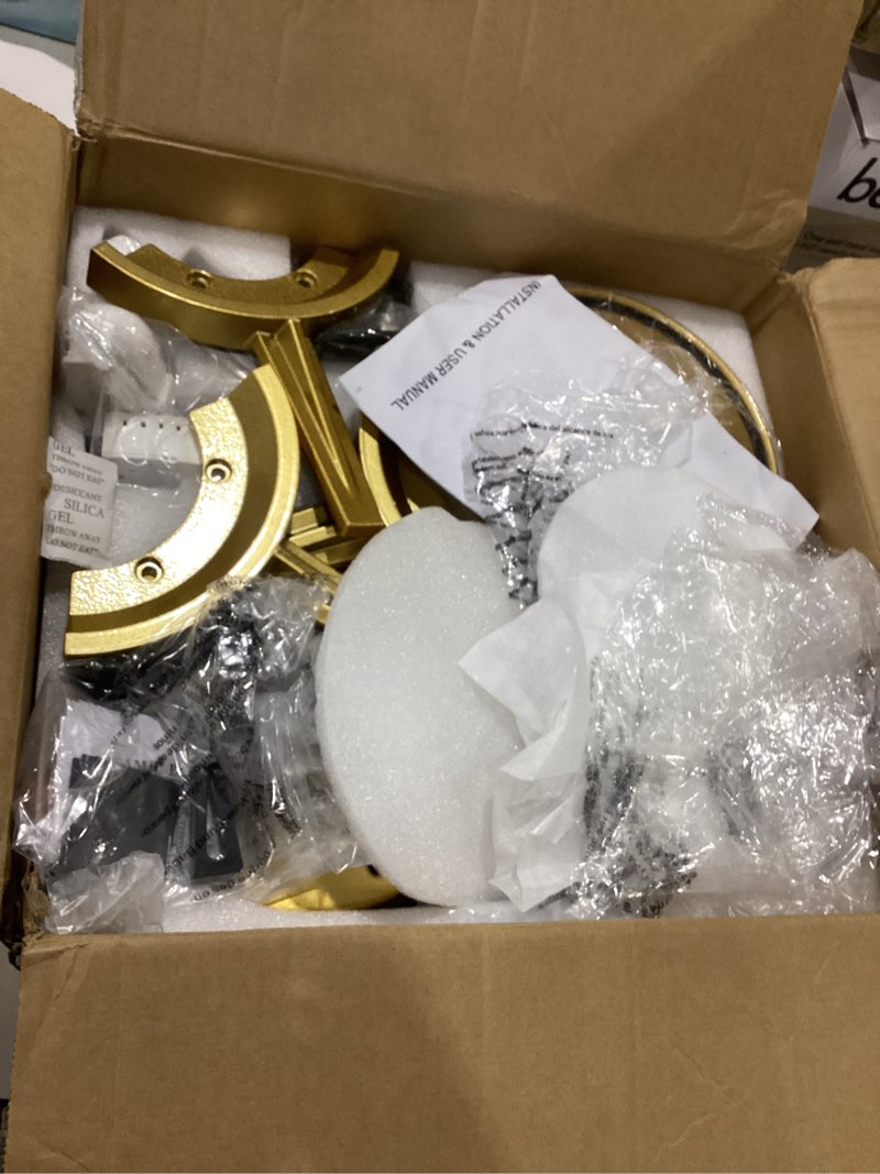 Condition photo showing As Is for used missing pieces 42'' ceiling fan with lights and remote, low profile modern ceiling fan gold, 6 speed, reversible, 3000k-6000k led, quiet dc motor for indoor outdoor bedroom living room gold white 42 inch