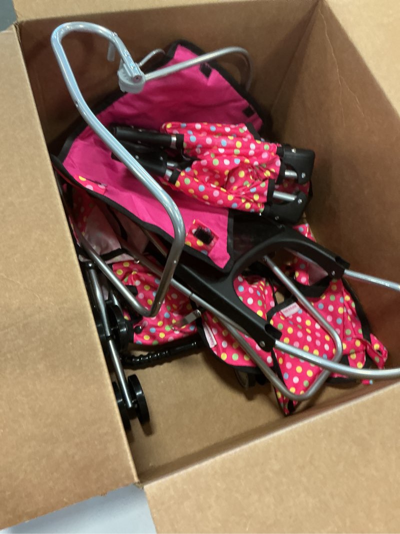 Condition photo showing New/Like New for fash n kolor 4 Piece Doll Play Set, includes - 1 Pack N Play. 2 Doll Stroller 3.Doll High Chair. 4.Infant Seat, Fits Up to 18'' Doll (4 Piece Set) Pink