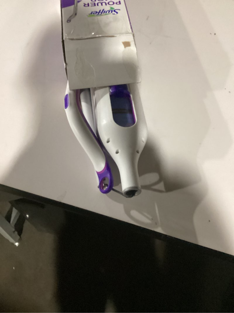 Condition photo showing As Is for Swiffer PowerMop Multi-Surface Mop Kit for Floor Cleaning, Includes PowerMop, 2 Mopping Pad Refills, 1 Cleaning Solution with Fresh Scent and 2 Batteries Purple and White