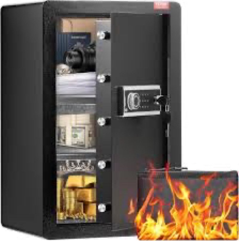 VEVOR Single Door 3.5 cu.ft Safe Box with Key Lock & Password, Safe Lock Box with Fireproof Bag, Key