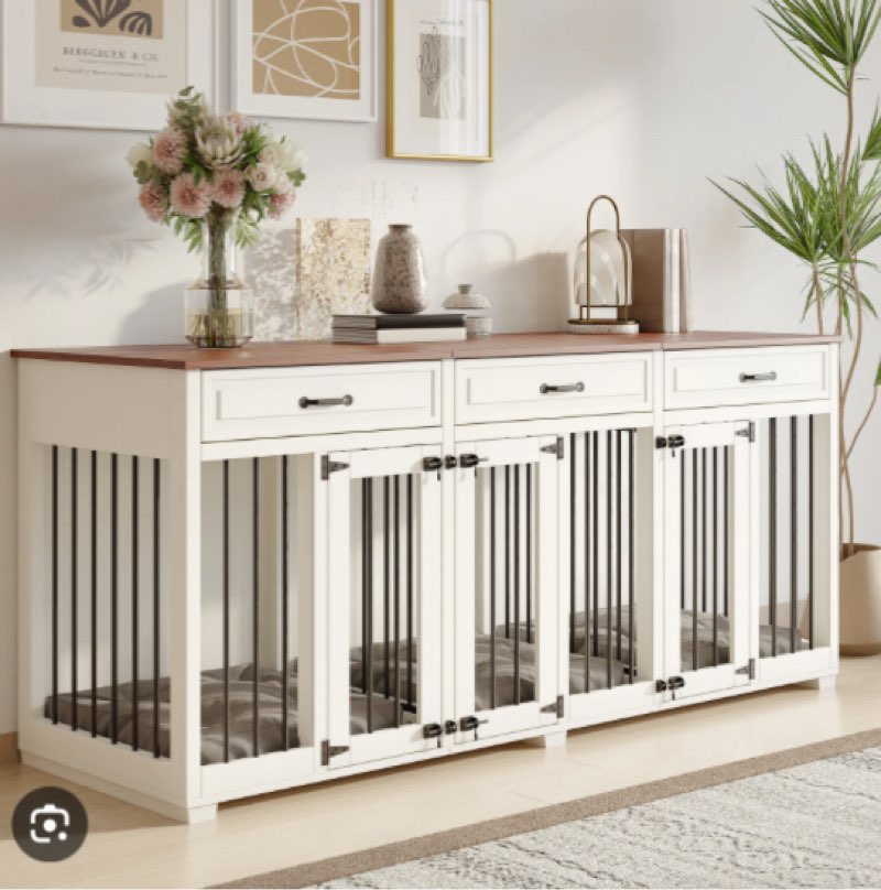 dog crate furniture indoor wooden dog kennel furniture with 2 dividers, 3 drawers and 3 doors, 71"x23.6"x31.5"h